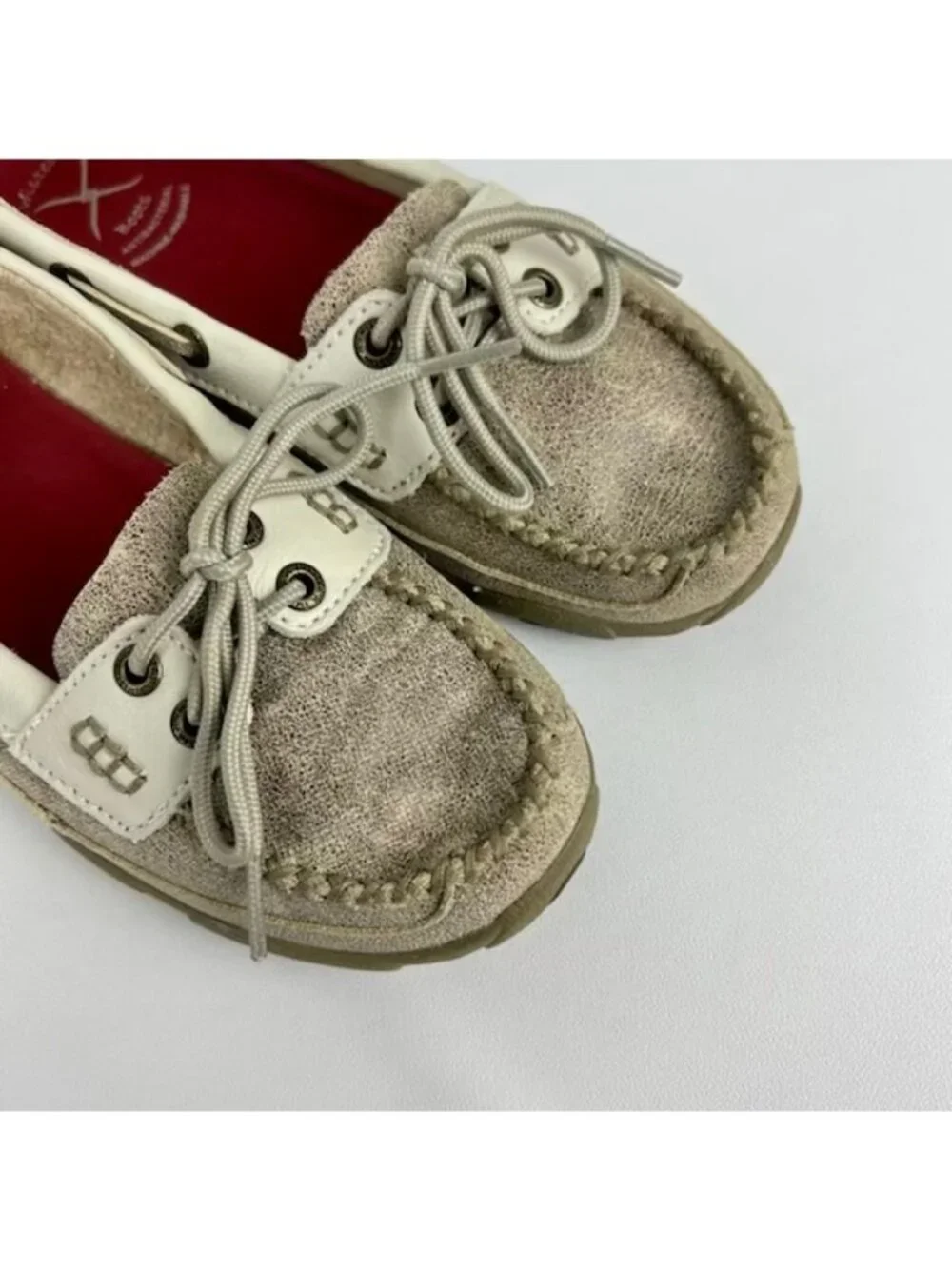 Twisted X Womens Leather Driving Moccasin Loafers Dusty Tan White Shoes size 5.5
